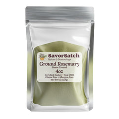 SavorSatch ground rosemary powder pouch close-up with vivid piney aroma for cooking