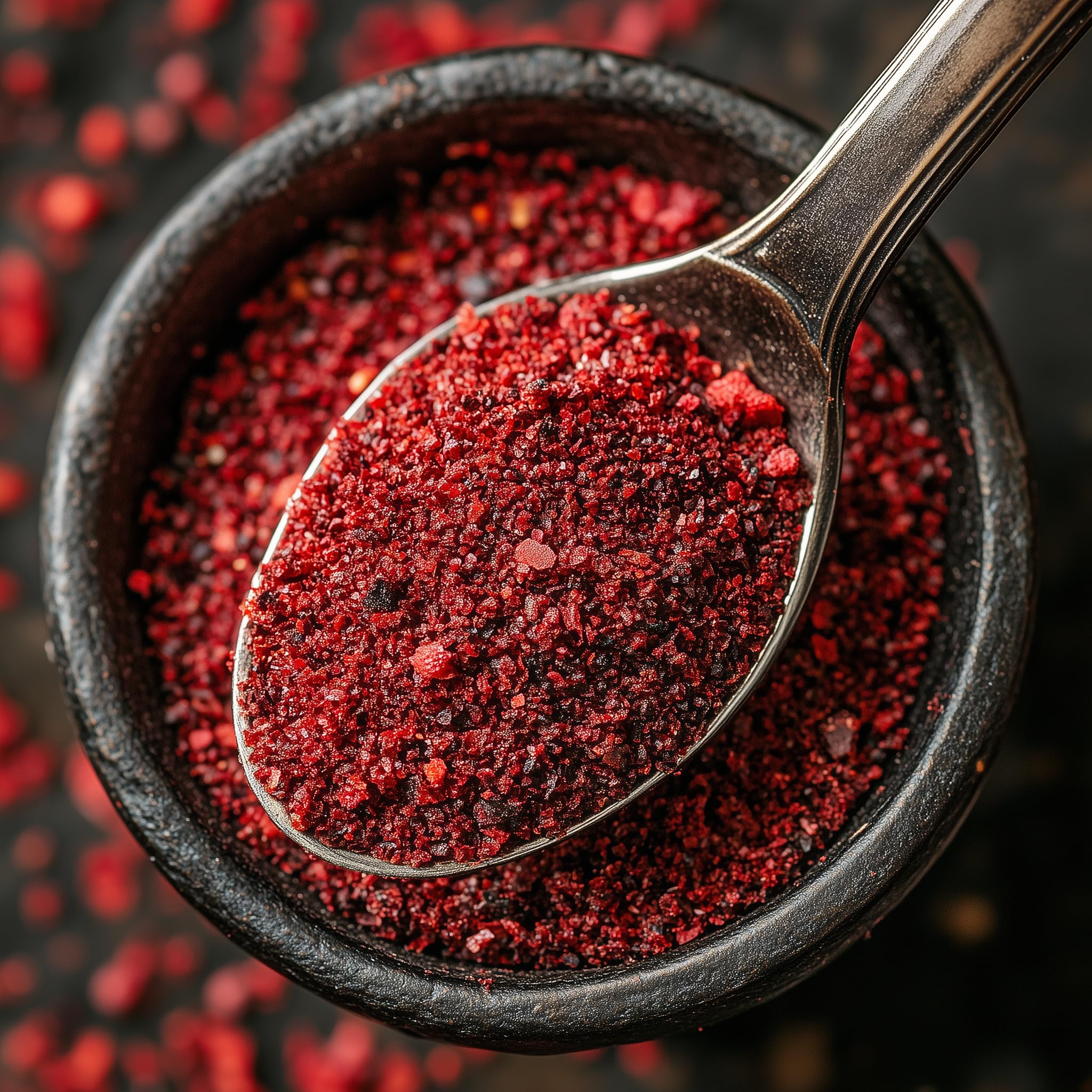 SavorSatch Ground Sumac of Turkish origin adds authentic flavor to dishes.