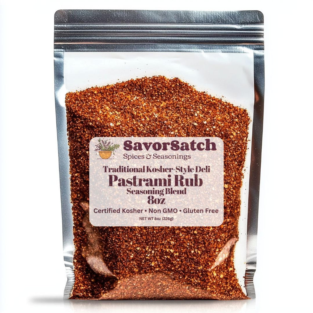 SavorSatch Pastrami Rub spice blend package delivers authentic deli flavor for homemade pastrami.