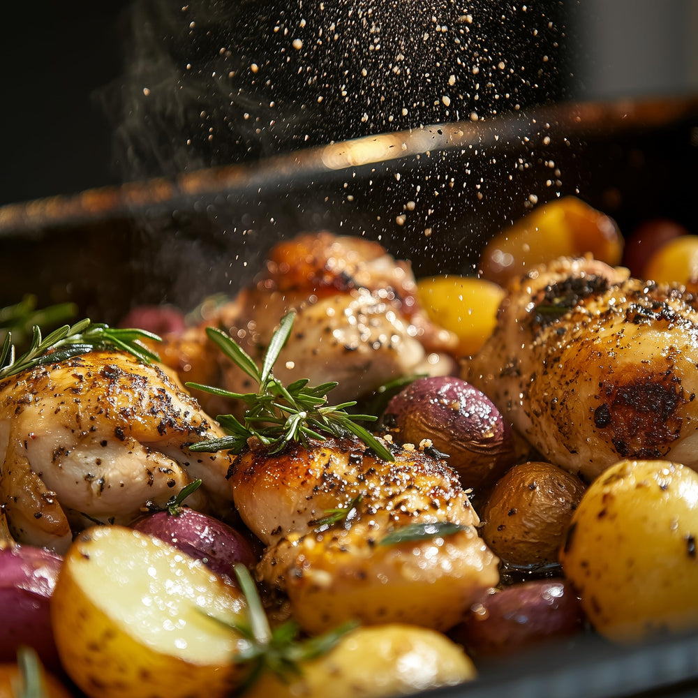 SavorSatch rosemary powder dusting meat for robust savory flavor