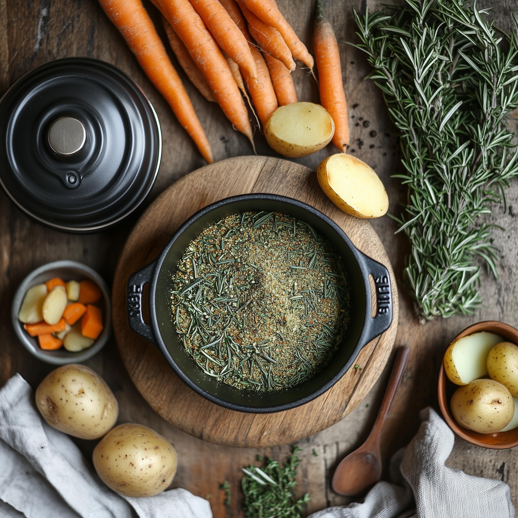 SavorSatch rosemary powder sprinkled on vegetables for aromatic balanced meals