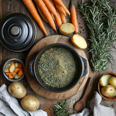 SavorSatch rosemary powder sprinkled on vegetables for aromatic balanced meals