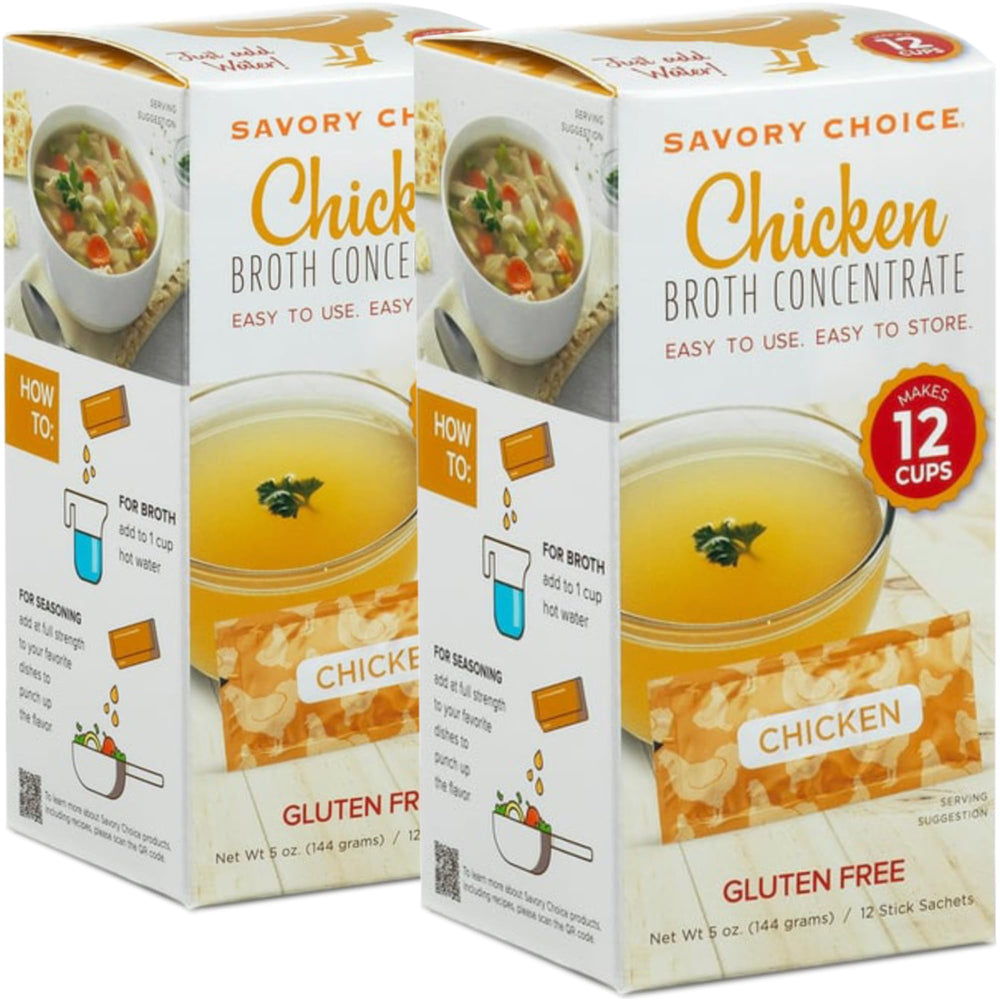 SAVORY CHOICE chicken broth concentrate boxes for quick, flavorful stock.