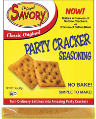 Savory Fine Foods Savory Saltine Original bottle-pour shows bold flavor for quick party snacks