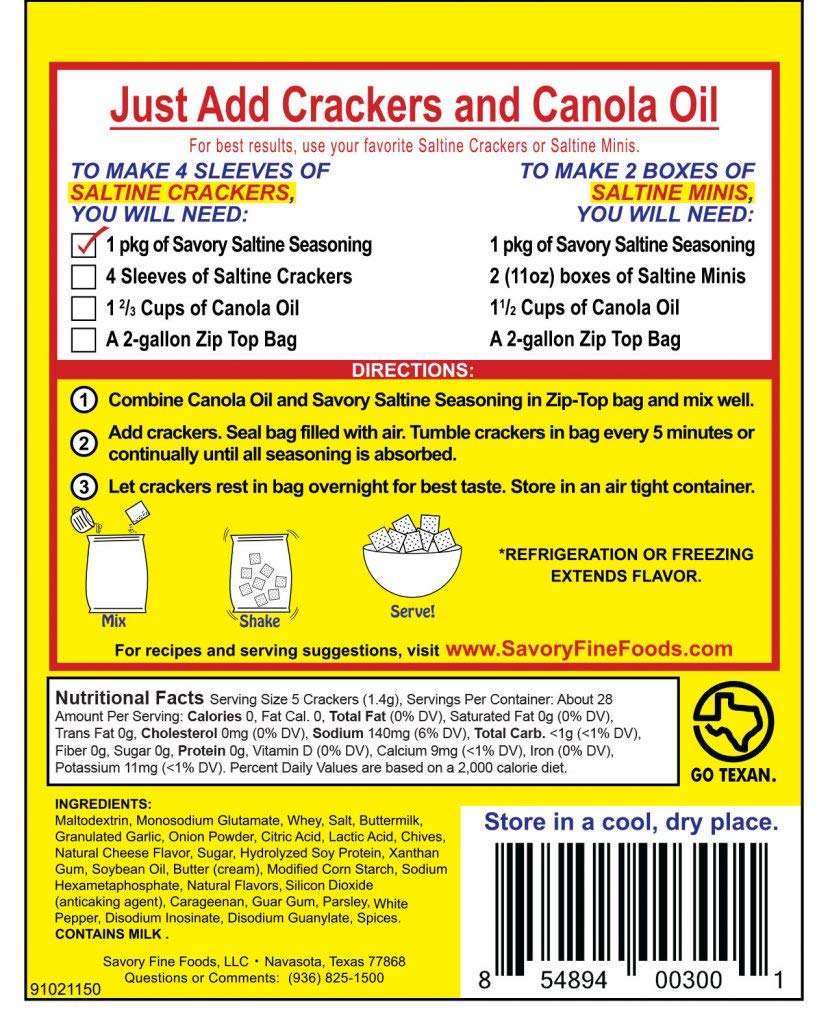 Savory Fine Foods Savory Saltine Original packet-closeup highlights ready-to-use seasoning