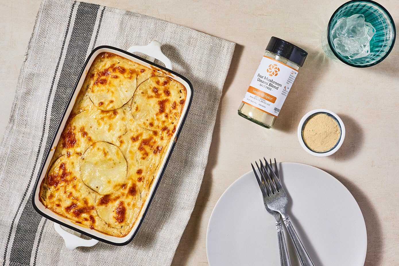 Savory Spice Four Mushroom Umami Blend inspired by duxelles in a plated beef dish.