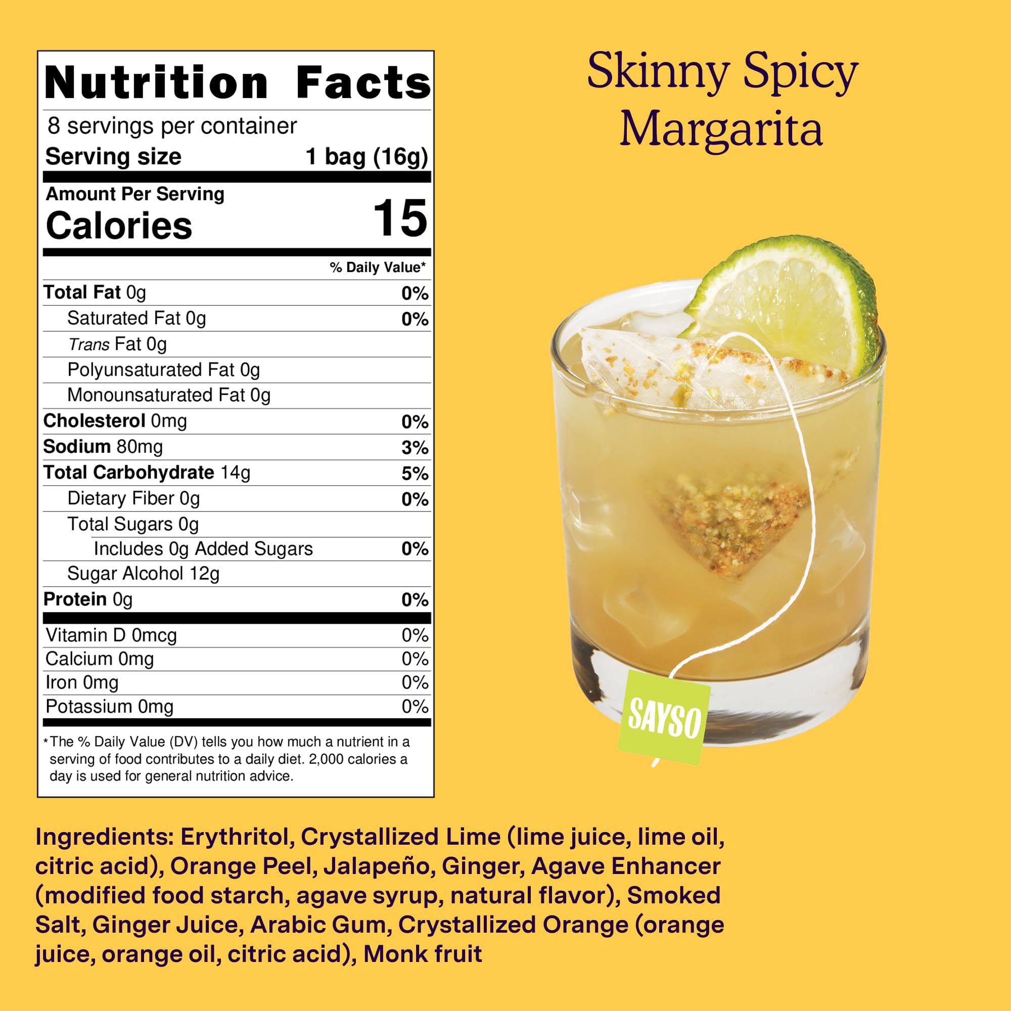 SAYSO Margarita ingredients close-up highlighting natural zest and spice.