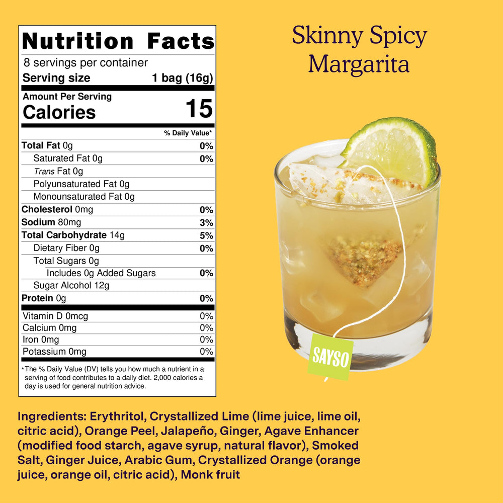 SAYSO Margarita ingredients close-up highlighting natural zest and spice.