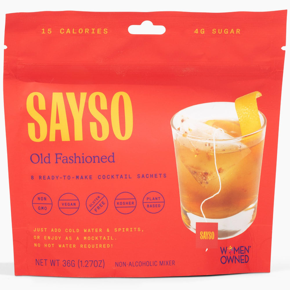SaySO Old Fashioned tea bag infusion ready in glass for quick flavor.