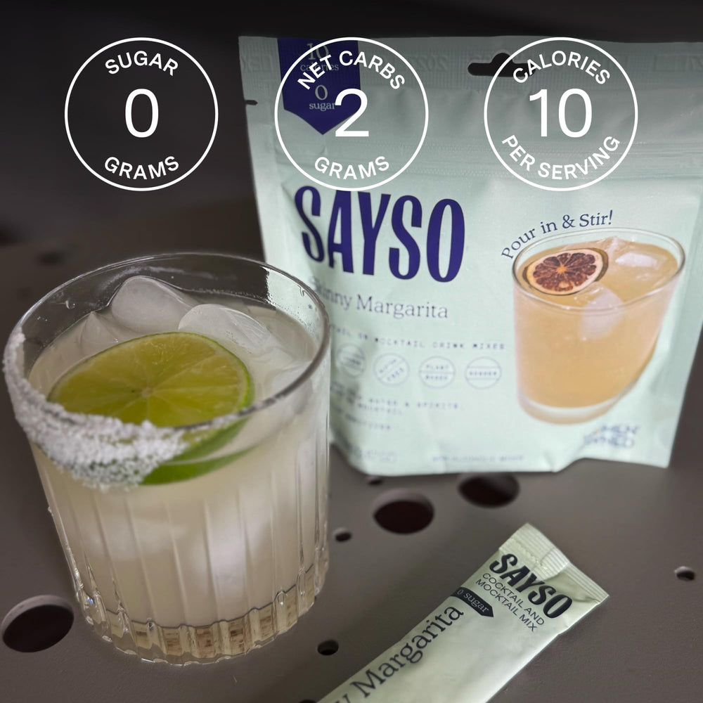 SaySO Skinny Margarita glass ready after adding water and ice for a crisp result.