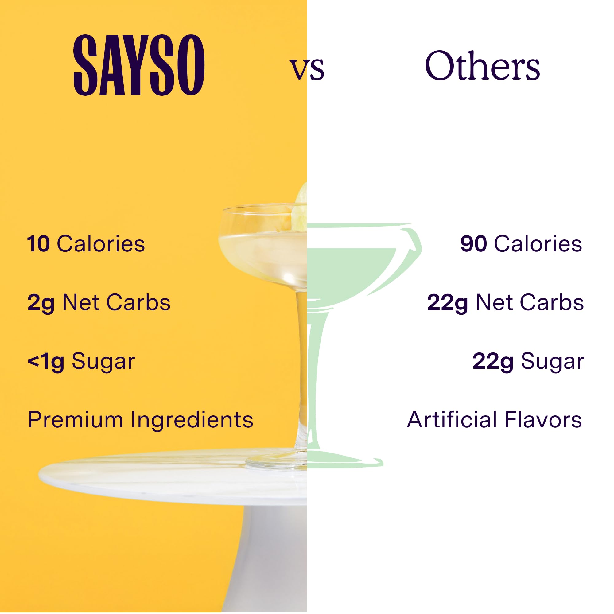 SaySO Skinny Margarita label emphasizes gluten-free, vegan, and non-GMO attributes.