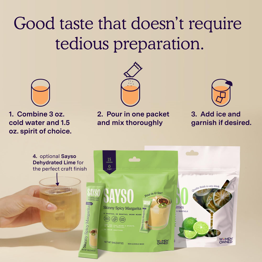 SAYSO Skinny Spicy Margarita mocktail preparation with extra water.
