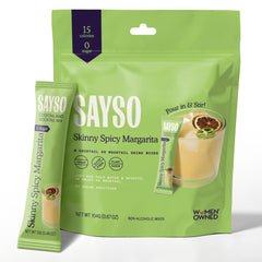 SAYSO Skinny Spicy Margarita stick packaging for on-the-go cocktails.