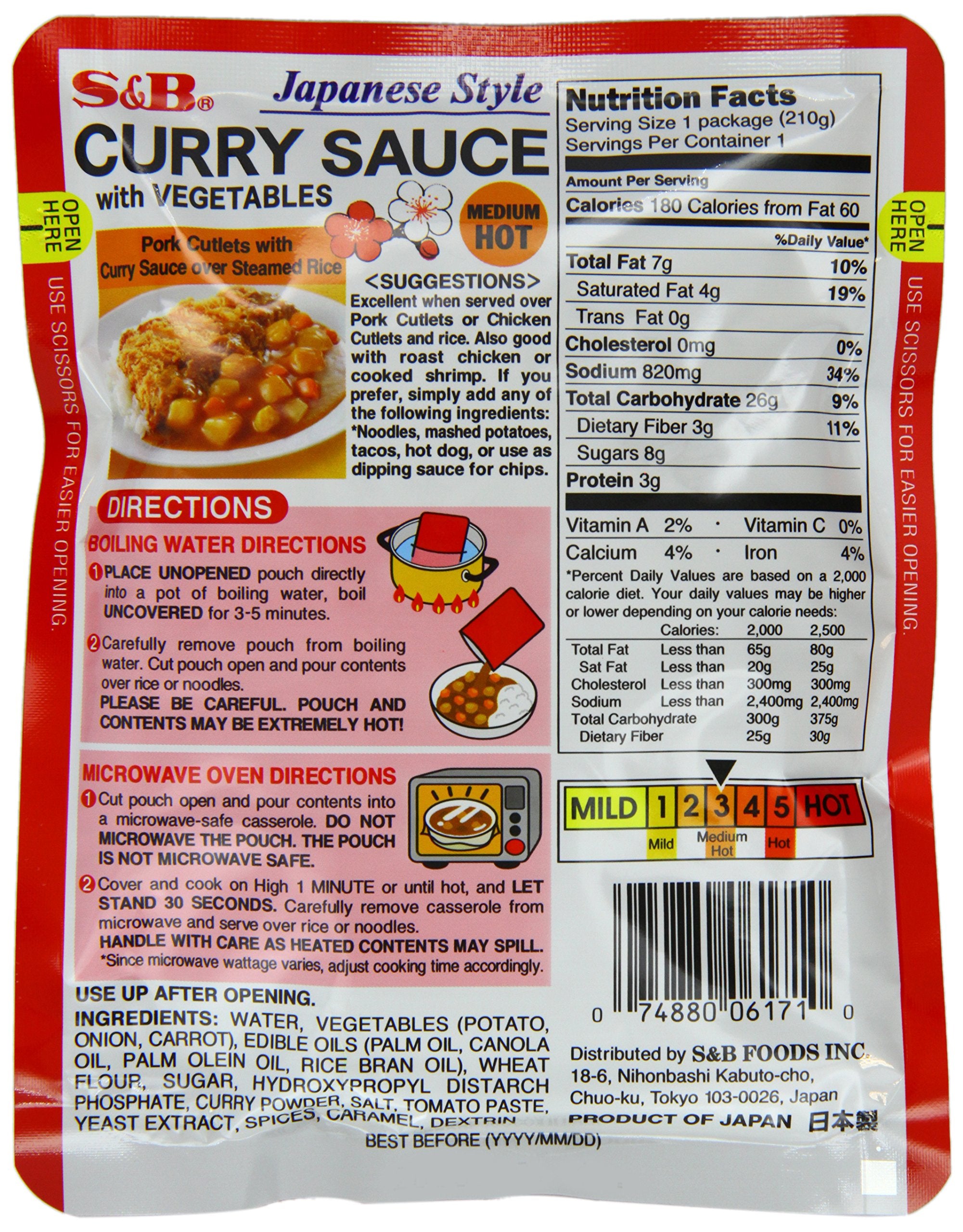 S&B curry sauce with vegetables medium hot in retort pouch for quick cooking
