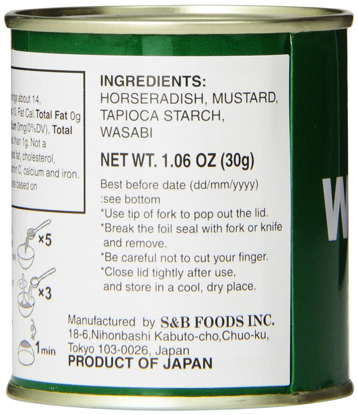 S&B Wasabi Powder spoon shows bright-green hue and versatile heat for sauces.