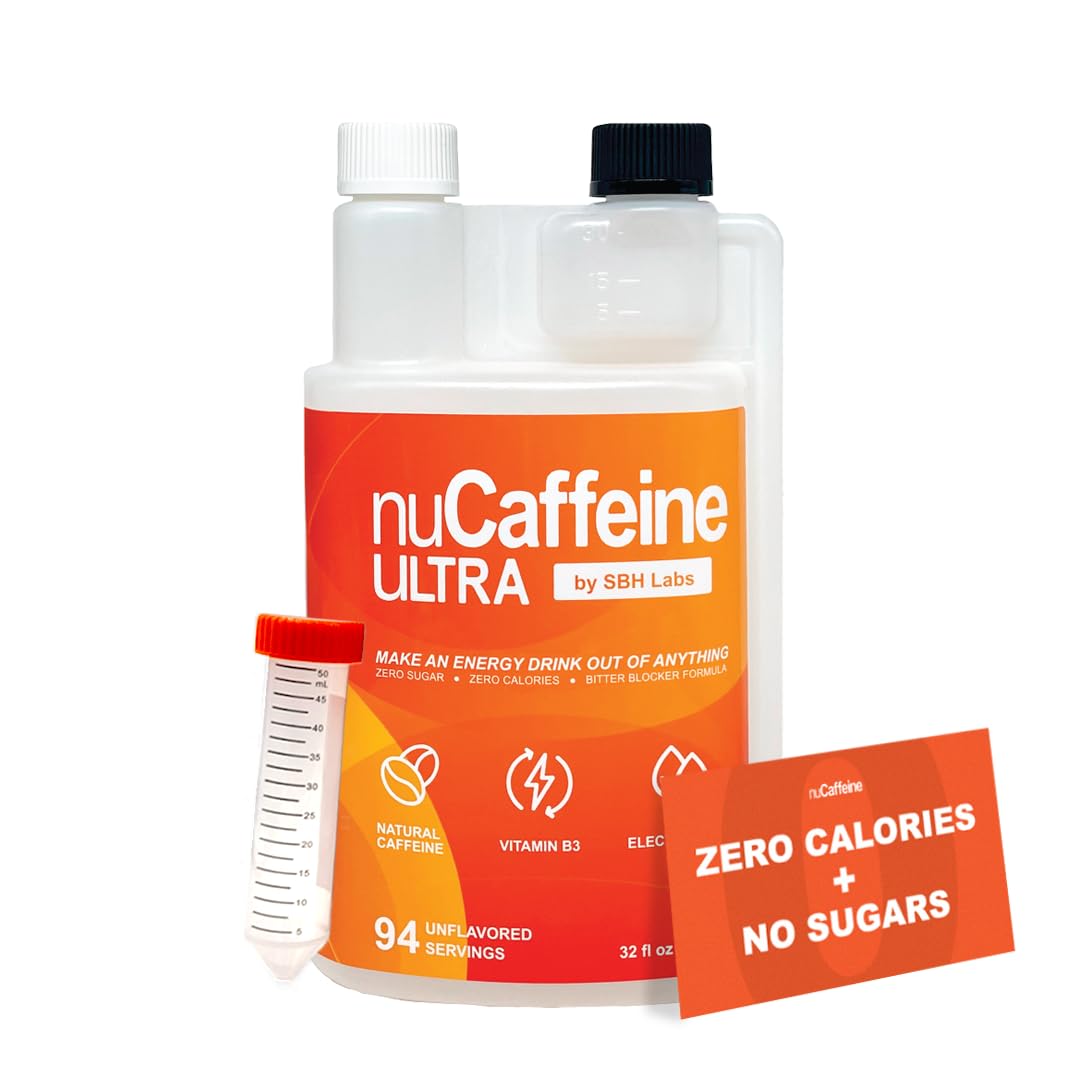 nuCaffeine Ultra bottle with SBH Labs label highlighting natural energy on the go