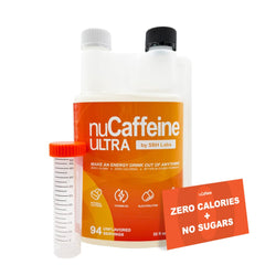 SBH Labs nuCaffeine bottle pour shows a smooth energy boost for daily routines.