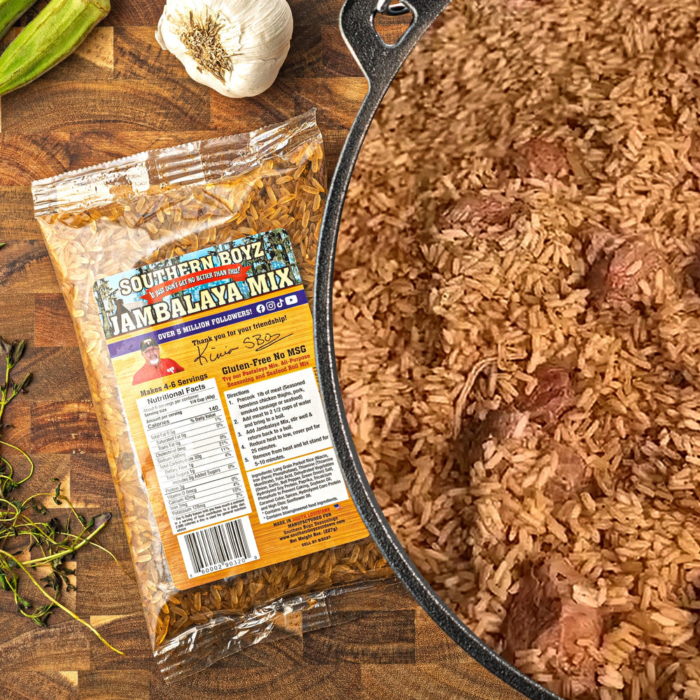 SBO Prepared plate shows Jambalaya serving suggestion for four.