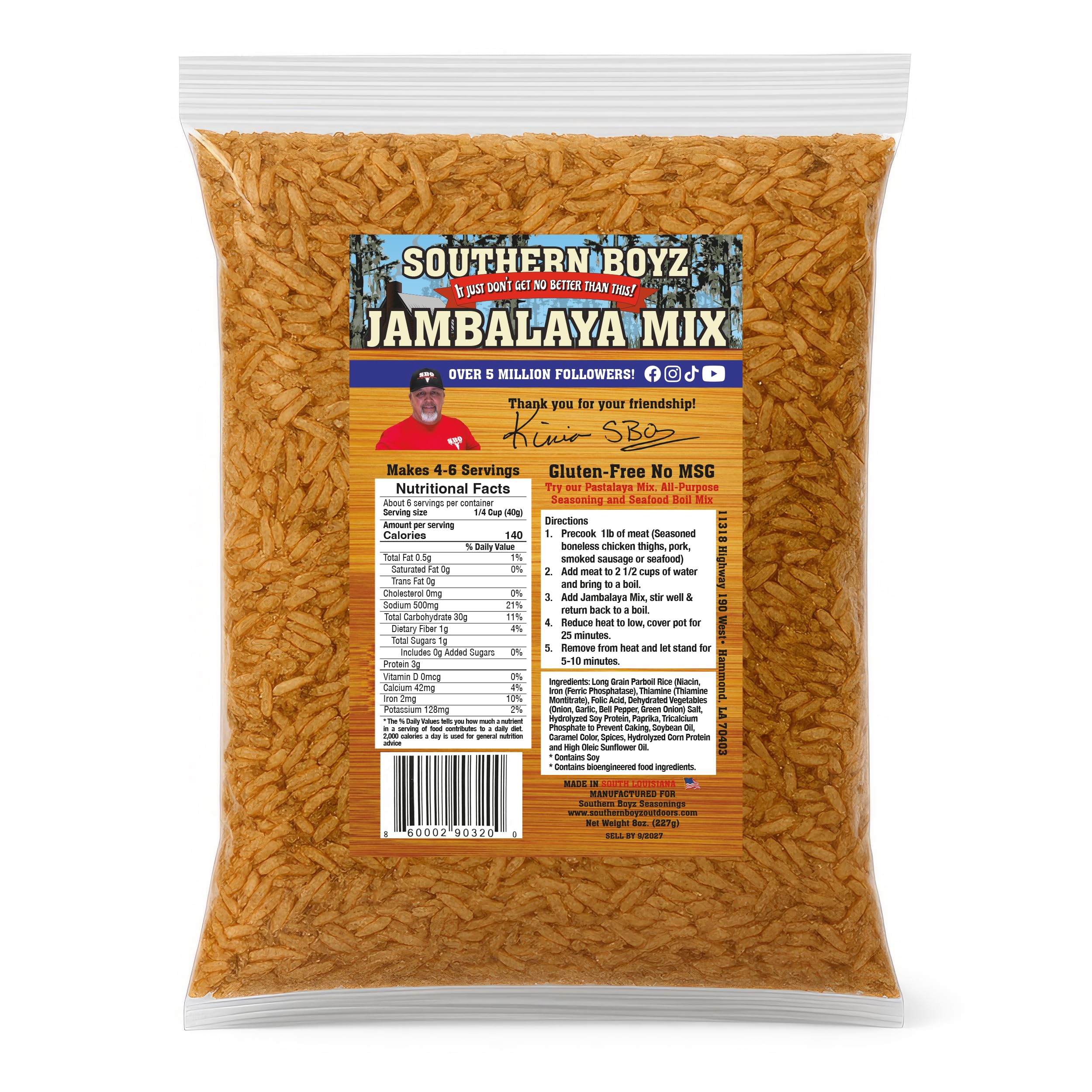 SBO Southern Boyz Jambalaya Mix bag ready to cook, no MSG.