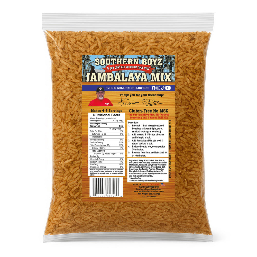 SBO Southern Boyz Jambalaya Mix bag ready to cook, no MSG.
