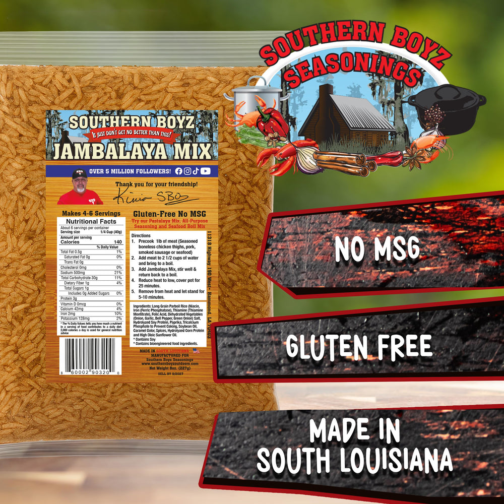 SBO Jambalaya Mix spice blend close-up for rich Cajun flavor.
