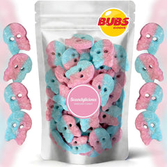 Scandylicious Bubs Dizzy Skulls pack front view, colorful vegan candy for snacking and sharing.