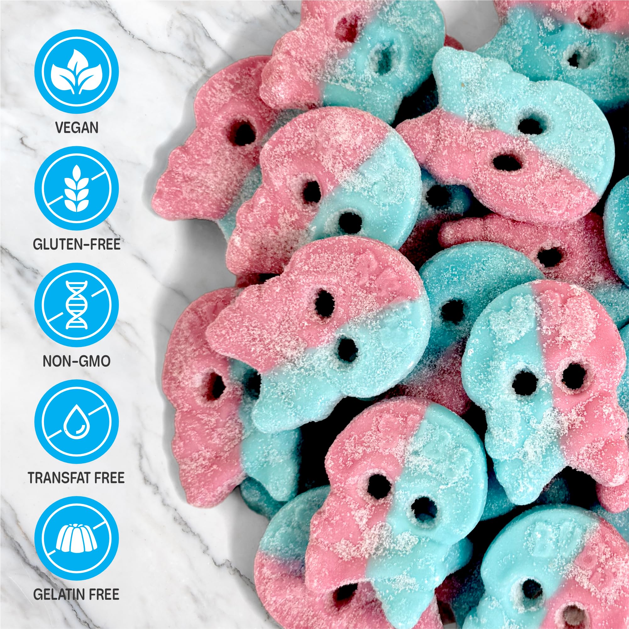 Scandylicious Bubs Dizzy Skulls soft center reveals fruity sweetness beneath bold coating.