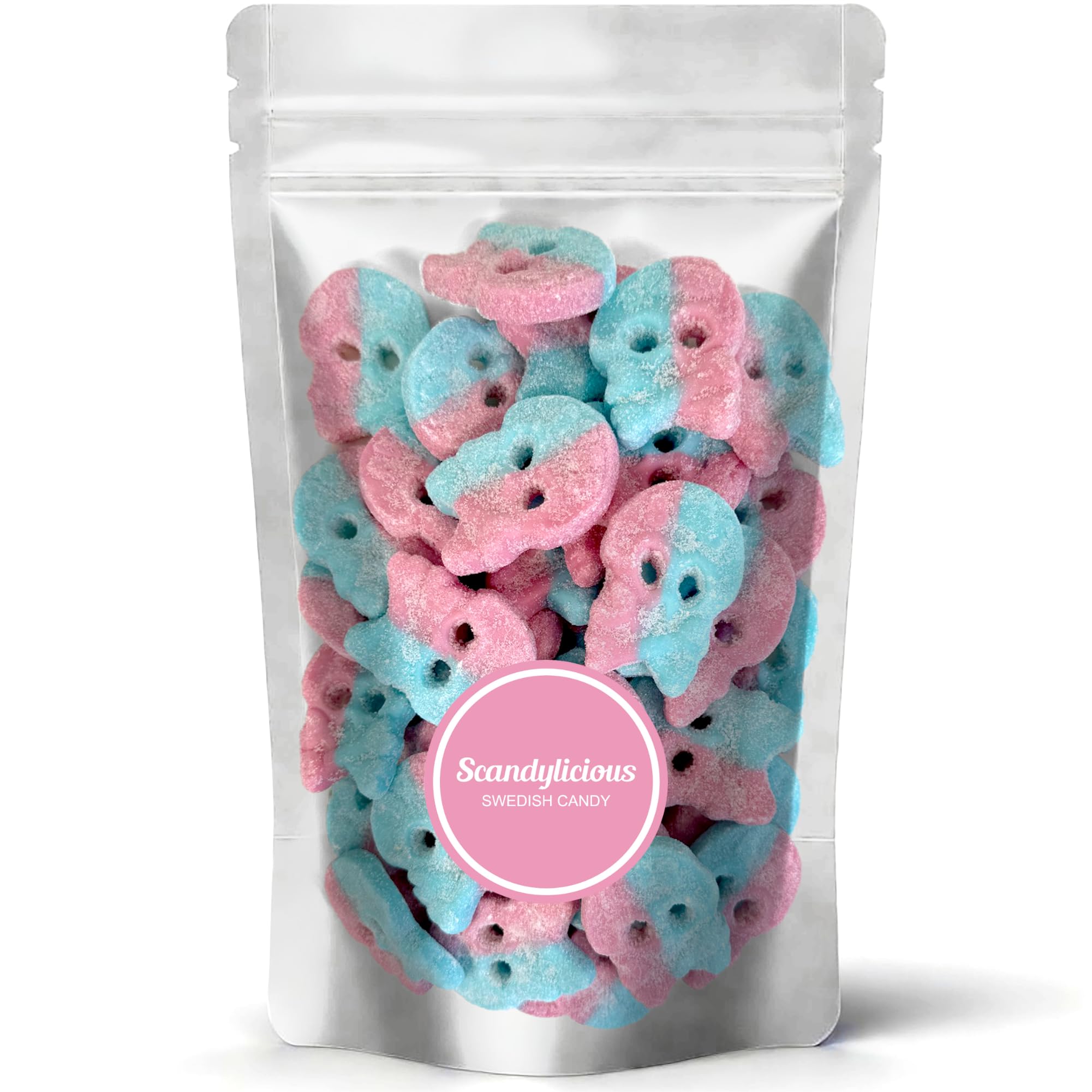Scandylicious Bubs Dizzy Skulls Sweden-origin packaging signals authentic Scandinavian treat.