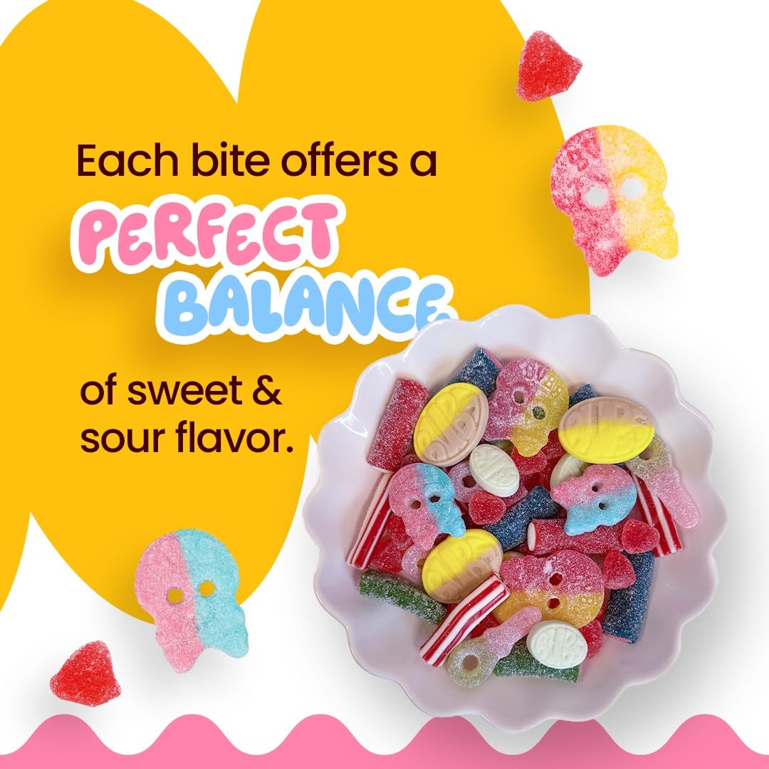 Brightly colored gummy bites offering a sweet and tangy flavor profile