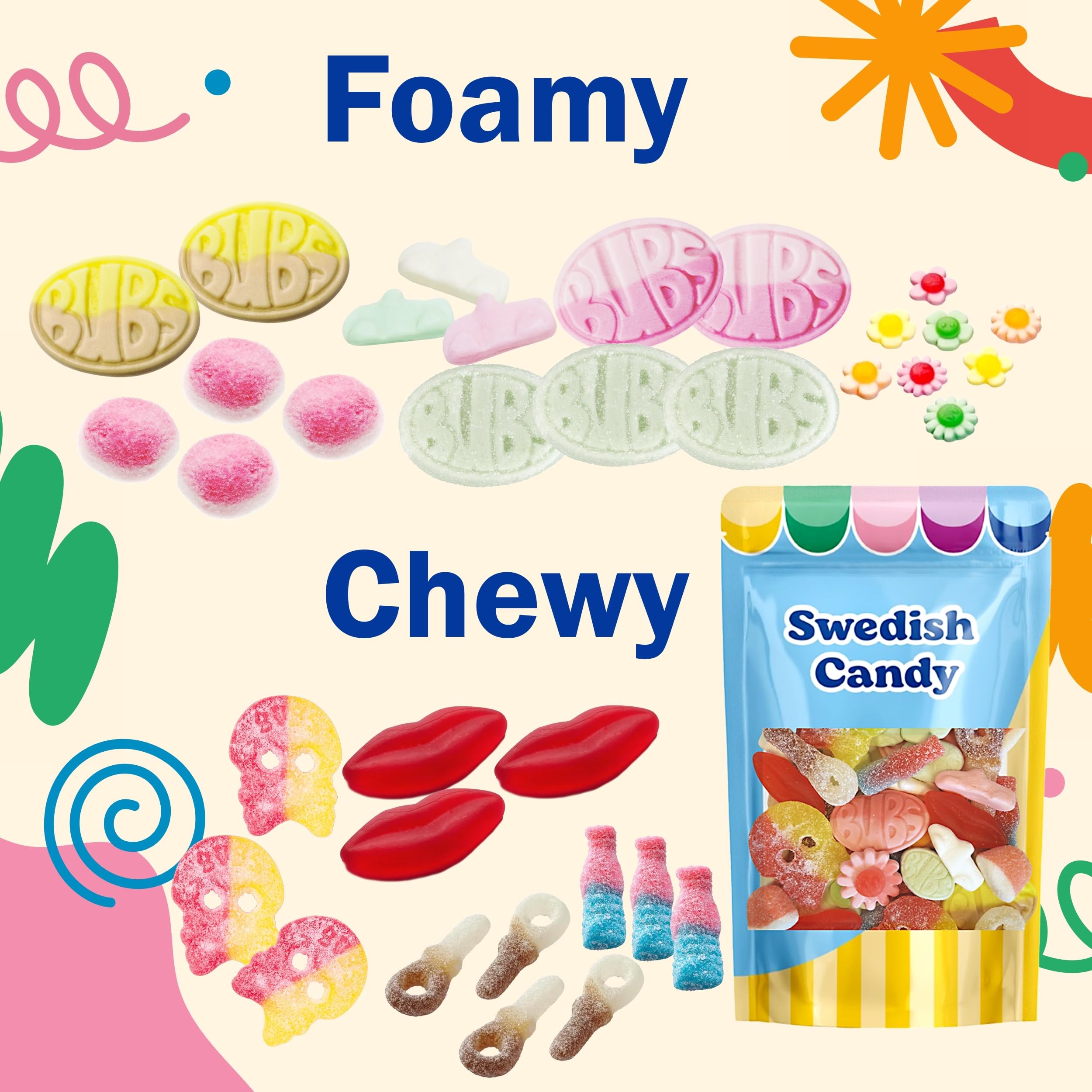 Party platter display featuring a bright, varied gummy assortment.