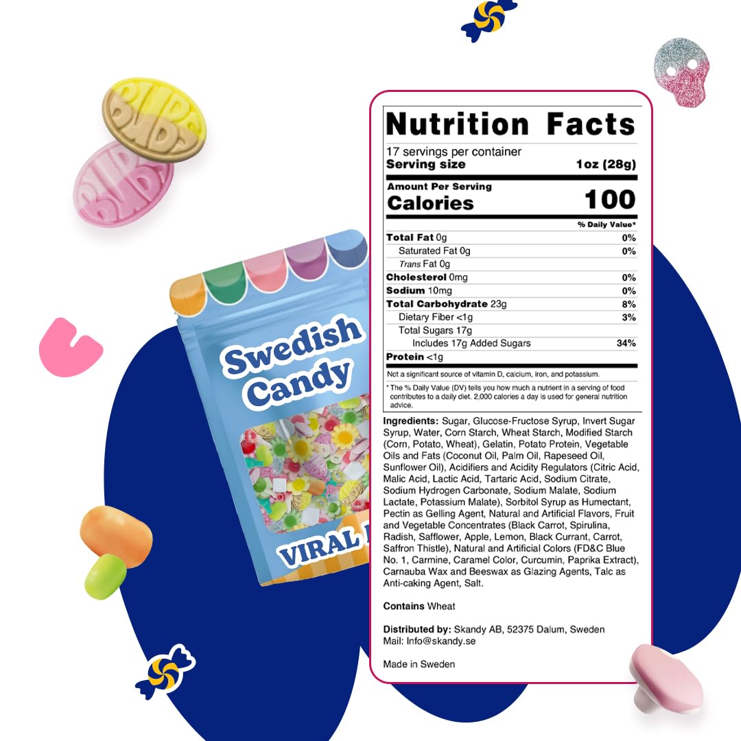 Close-up of BUBS gummies from Scandylicious mix, vibrant flavors for snacking with friends.