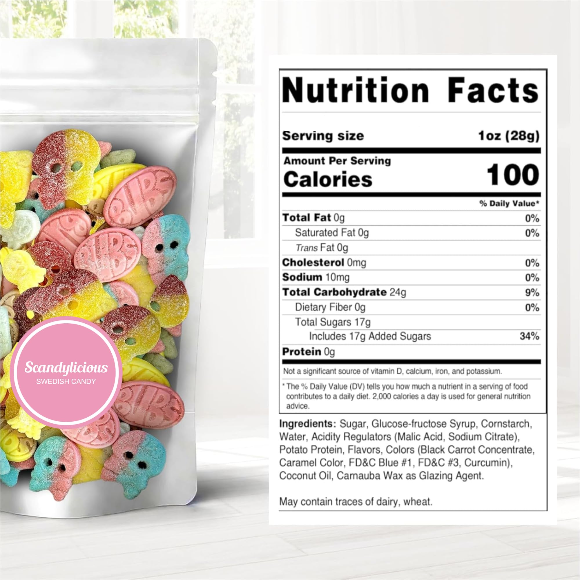 Scandylicious Bubs Swedish Candy Mix skull gummies with tangy flavor for parties