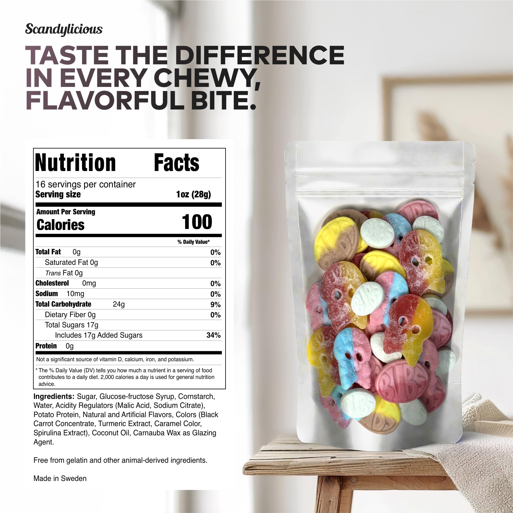 Scandylicious Bubs Sour Dizzy Skulls—tangy, chewy skulls ideal for sharing.