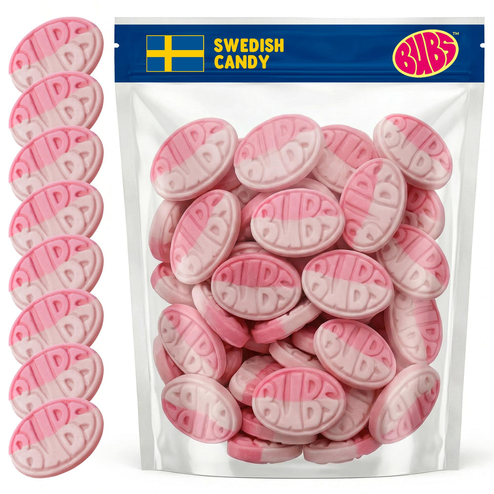 Scandylicious Bubs Wild Strawberry Pomegranate Ovals front view, soft chew ideal for on-the-go.