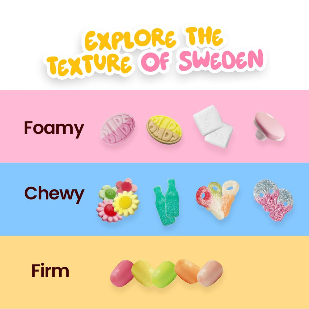 Soft chewy texture of BUBS gummies in Scandylicious mix for satisfying bites.