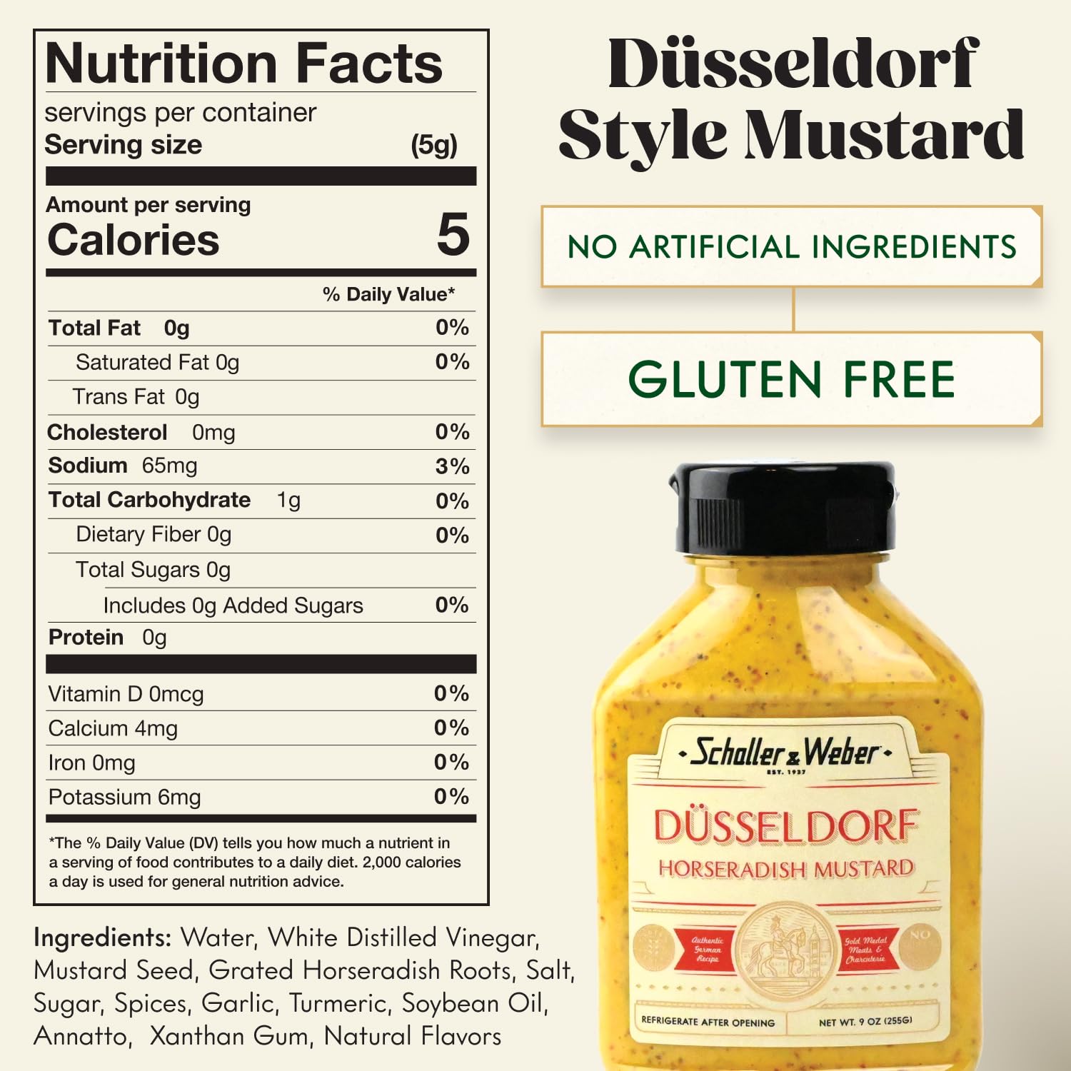 Schaller & Weber Horseradish Mustard ingredients deliver heat and aroma.