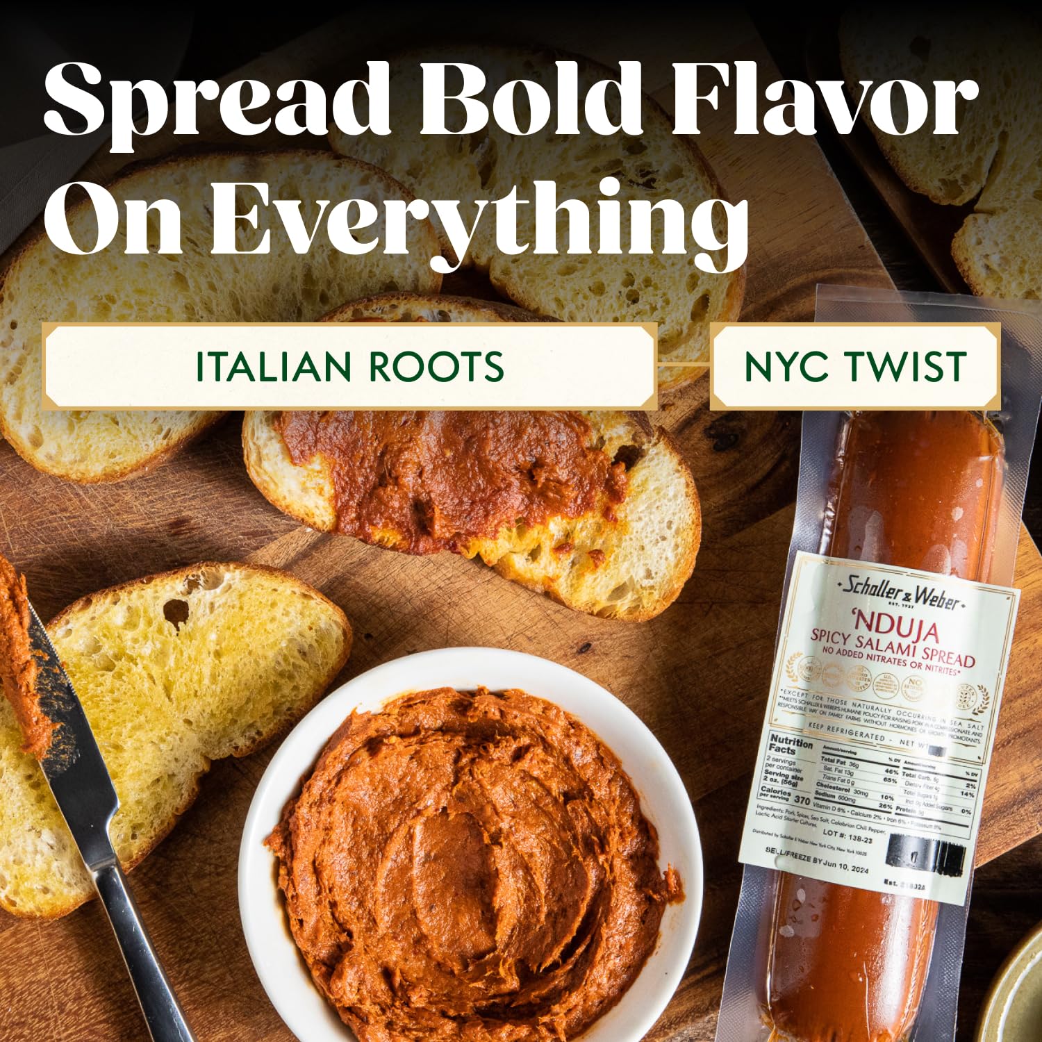 Schaller and Weber Nduja Spicy Salami Spread stirred into a pasta dish for quick flavor.