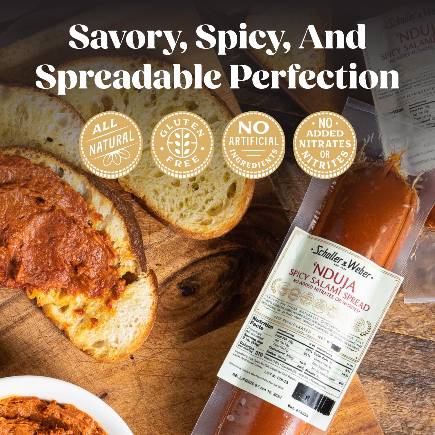 Schaller and Weber Nduja Spicy Salami Spread as a pizza topping with smoky heat.