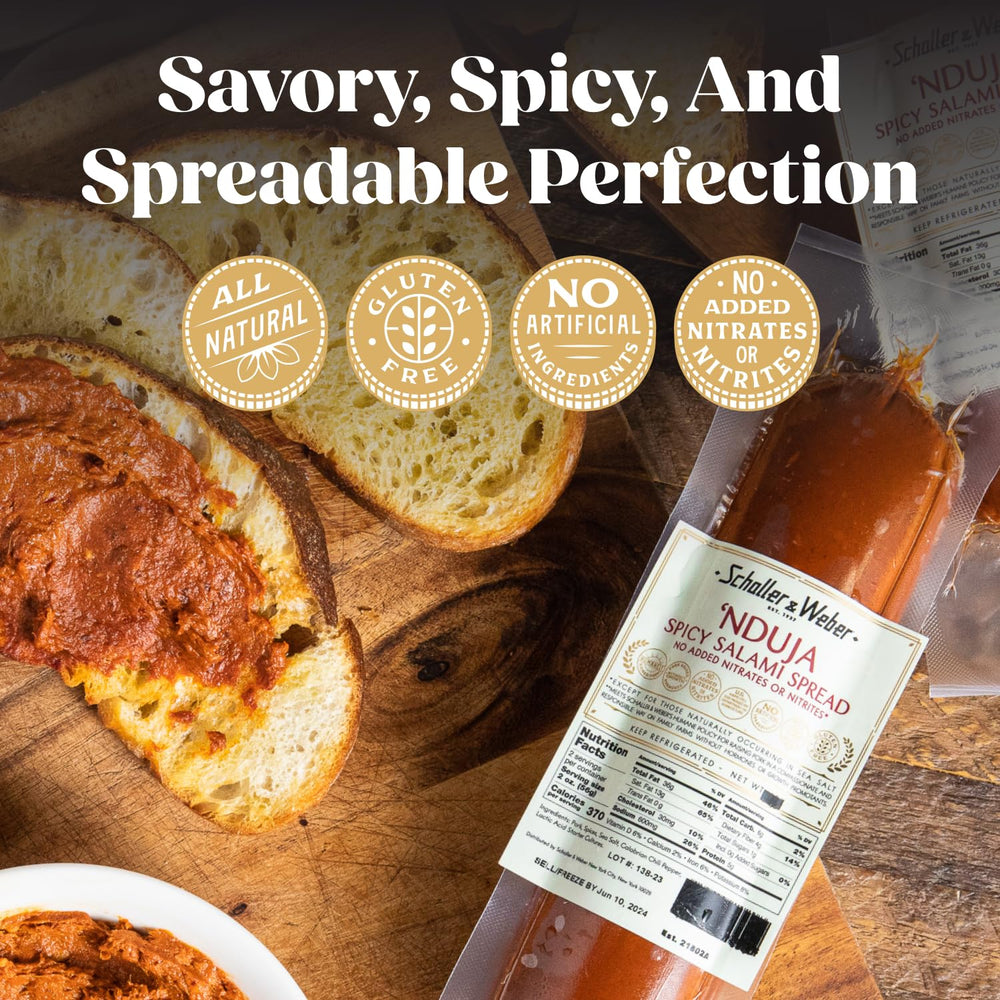 Schaller and Weber Nduja Spicy Salami Spread as a pizza topping with smoky heat.