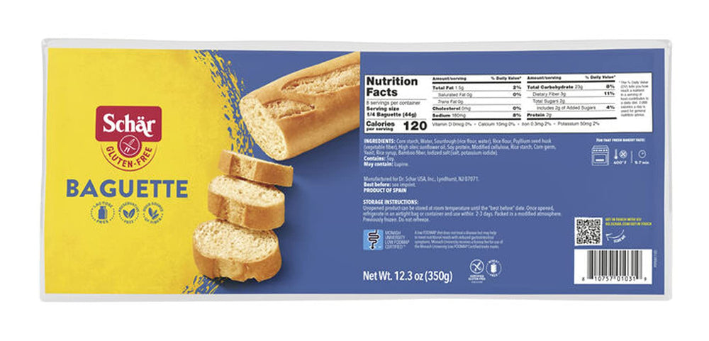 Schar gluten-free baguettes, oven-ready image, ideal for toast or sandwiches.