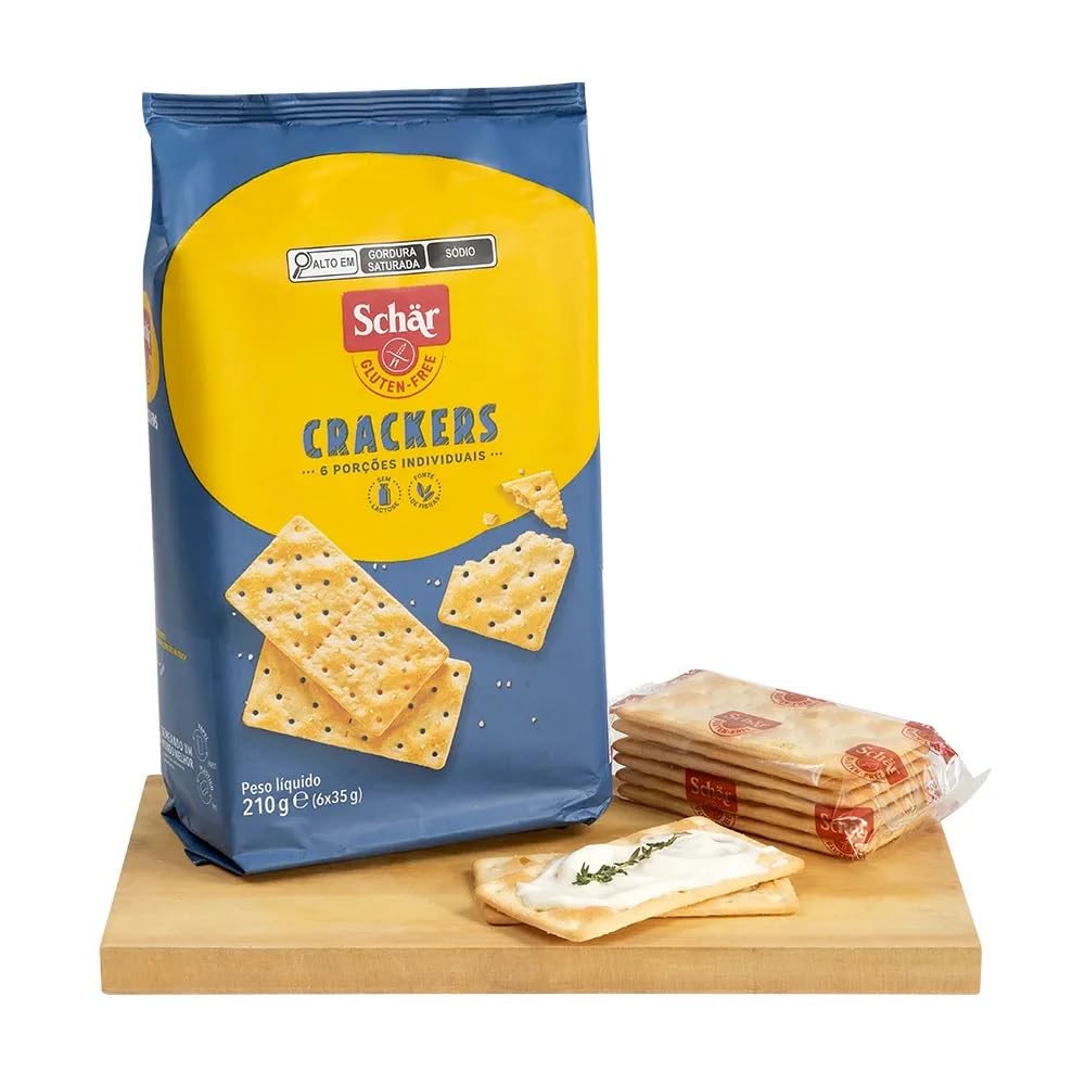 Close-up of Schär crackers in 6x35g wrapper