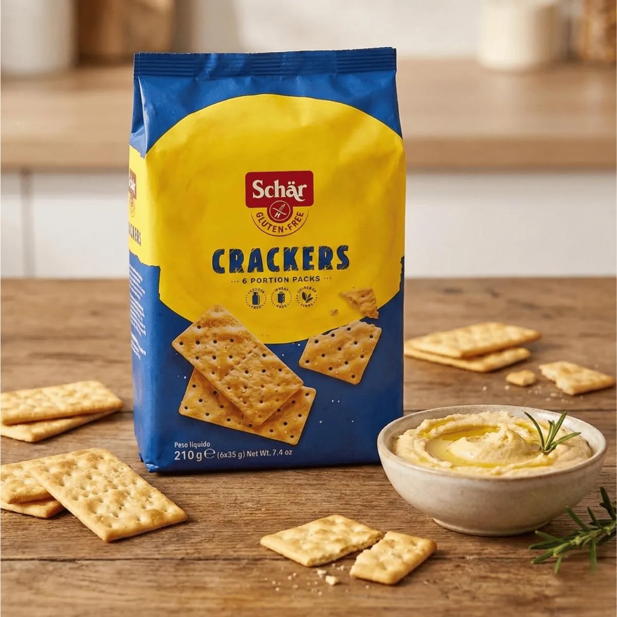 Schär gluten-free crackers texture close-up showing crisp bite