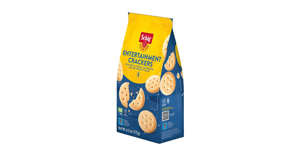 Schar Entertainment Cracker 5-Pack elegant serving on a platter with fruit.
