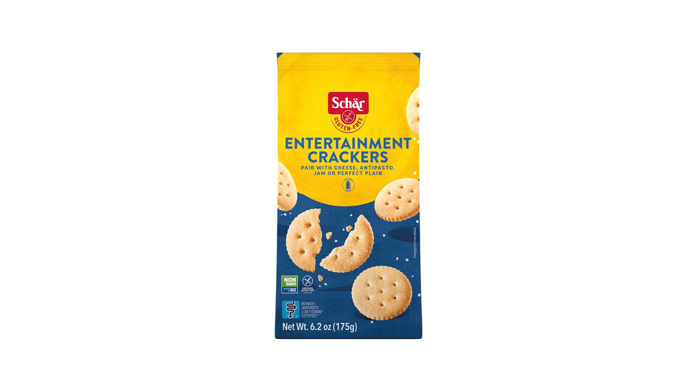 Schar Entertainment Cracker 5-Pack served with cheese and meats on a stylish board.