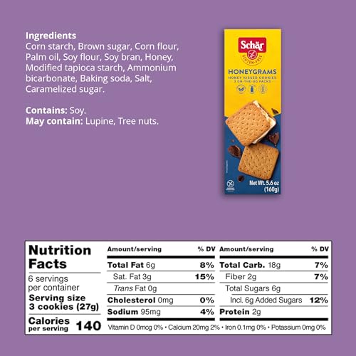 Packaging close-up of Schär Honeygram Crackers with real honey infusion.