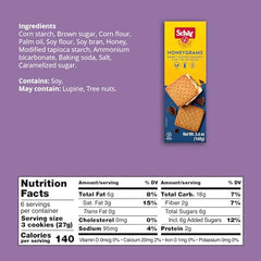 Packaging close-up of Schär Honeygram Crackers with real honey infusion.