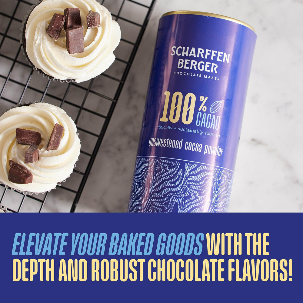 Scharffen Berger glass canister on a pantry shelf for gluten-free baking