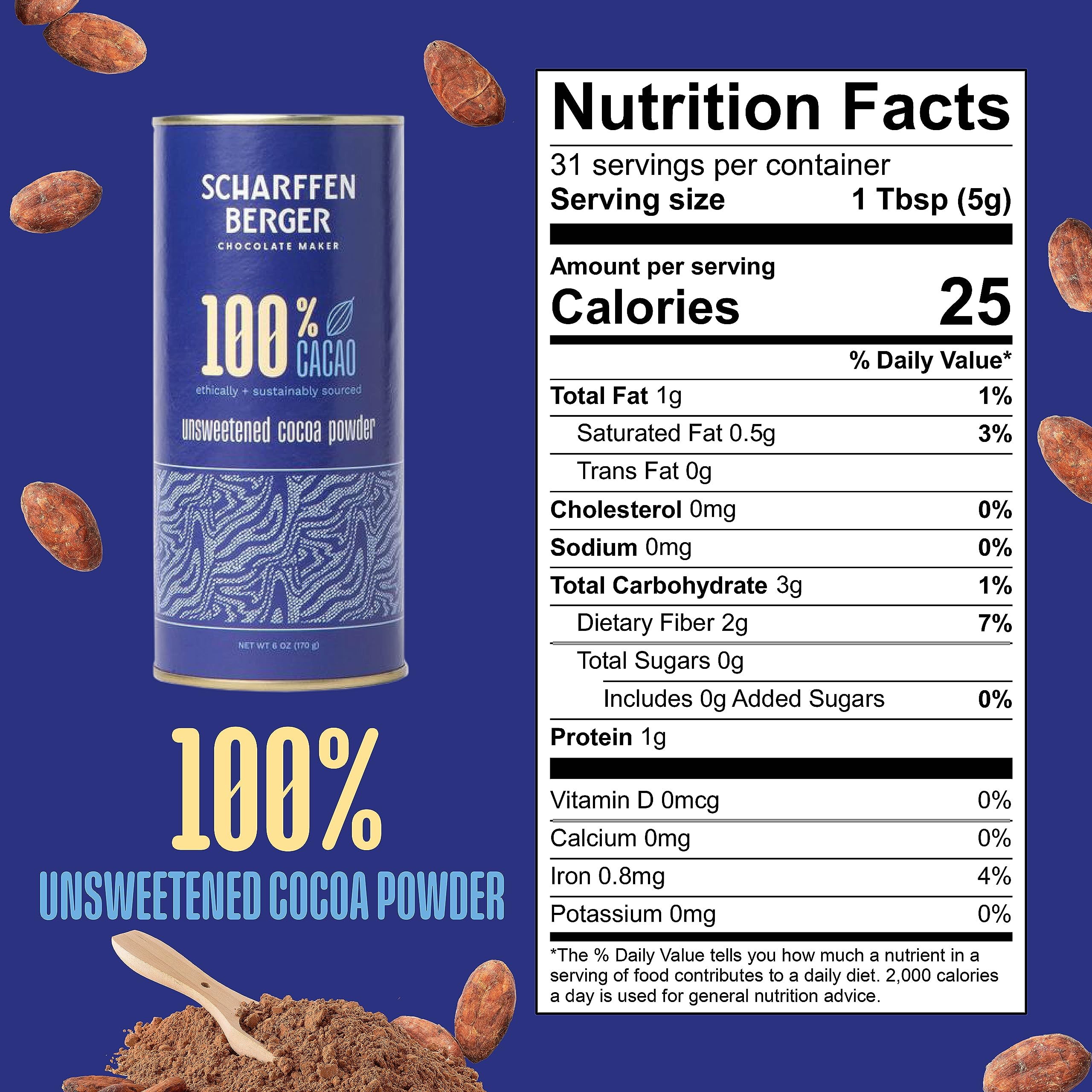 Scharffen Berger unsweetened cocoa powder with scoop for rich hot chocolate