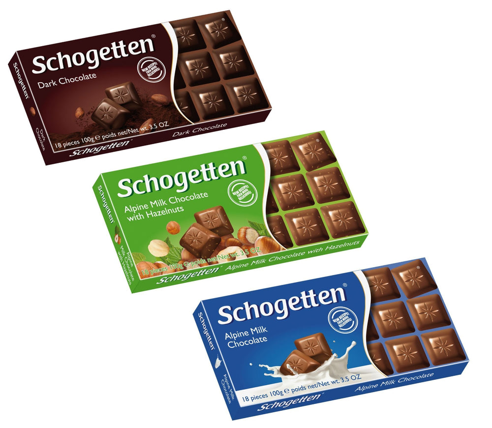 Schogetten variety pack pack shot showing convenient sharing portions