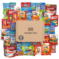 Schoolhouse Snacks 50-count variety box with kid-friendly crackers and cookies for school lunches.